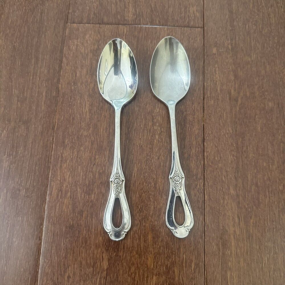 2pc Oneida Toujours Stainless Steel Teaspoons 6" Cube Backstamp